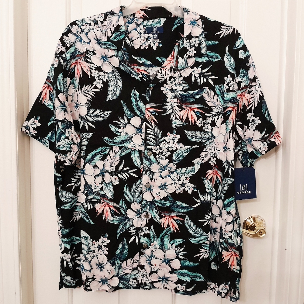 Mens Short Sleeve Button Down Camp Shirt Floral Hawaiian Size XL 2XL 3XL Rayon
